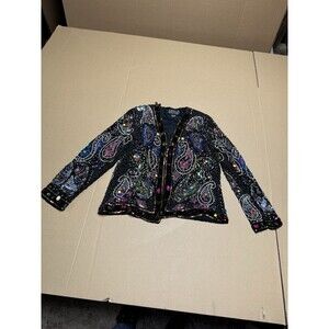 Vintage Sequin Beaded 100% Silk Gold Black Joseph Le Bon Top Women's M